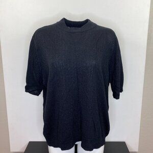 Sag Harbor Womens Black Short Sleeve Ribbed Knit Crewneck Sweater Size XL